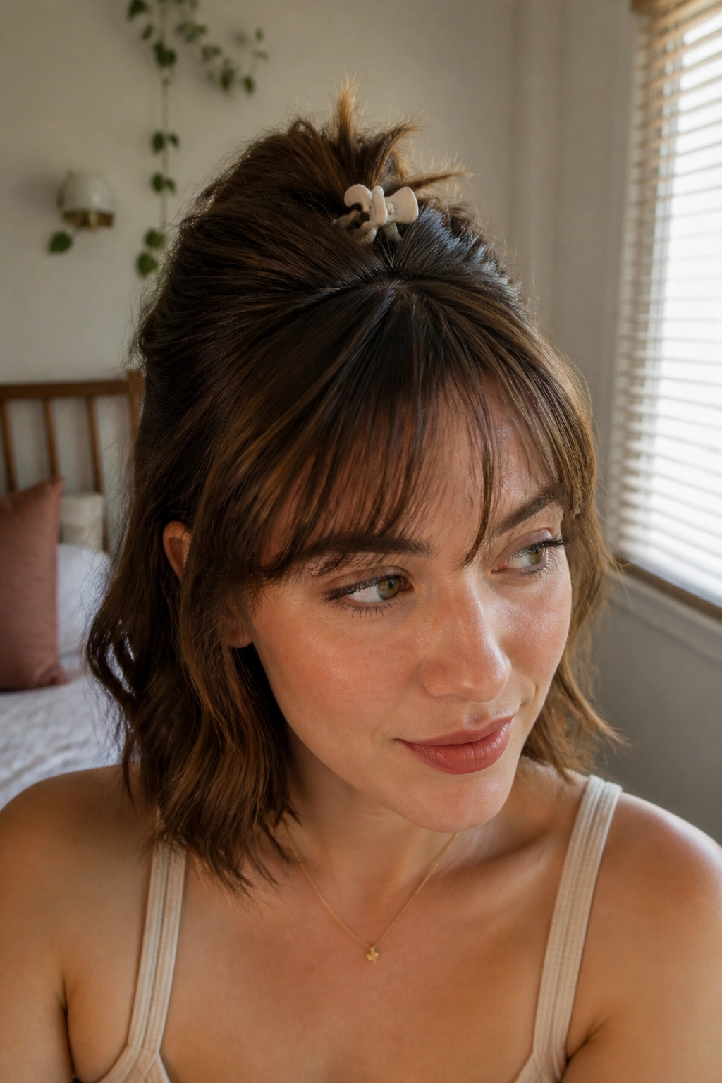 Close-up of a real woman with Claw Clip Twist hairstyle