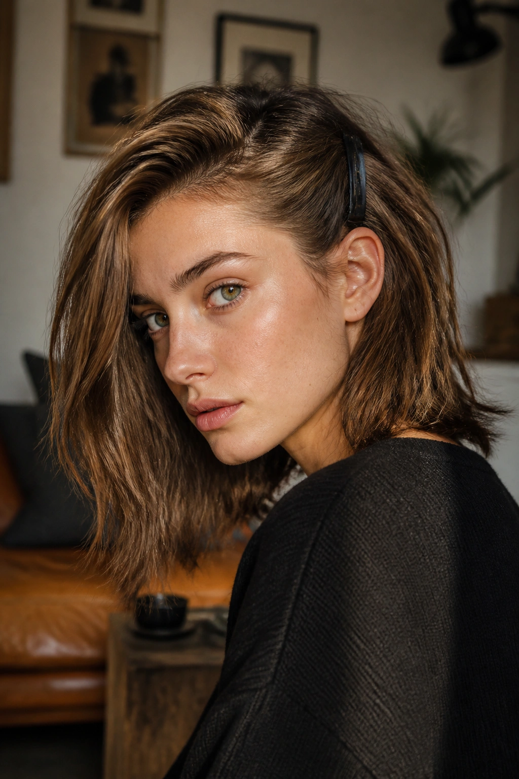 Close-up of a real person with a clipped-back side part and rough textured hair