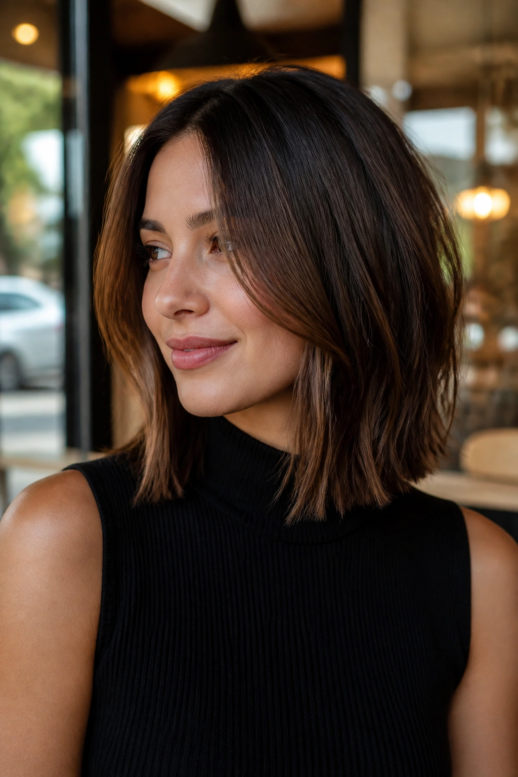 Portrait of a woman with a collarbone-length bob