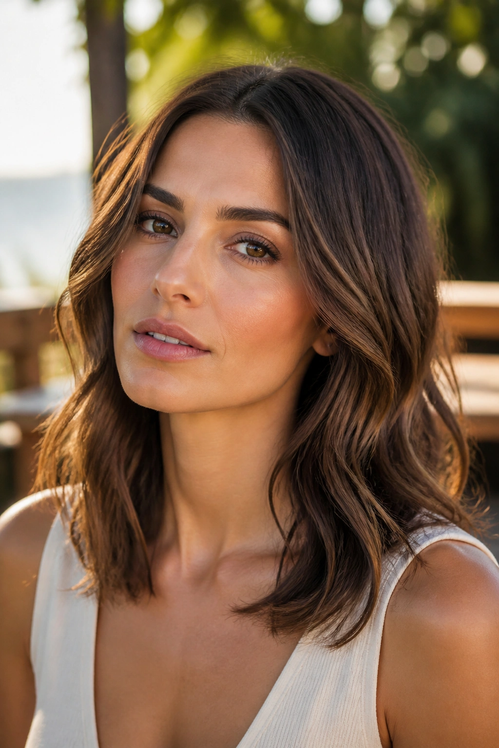 Portrait of a real woman with collarbone cut and soft waves