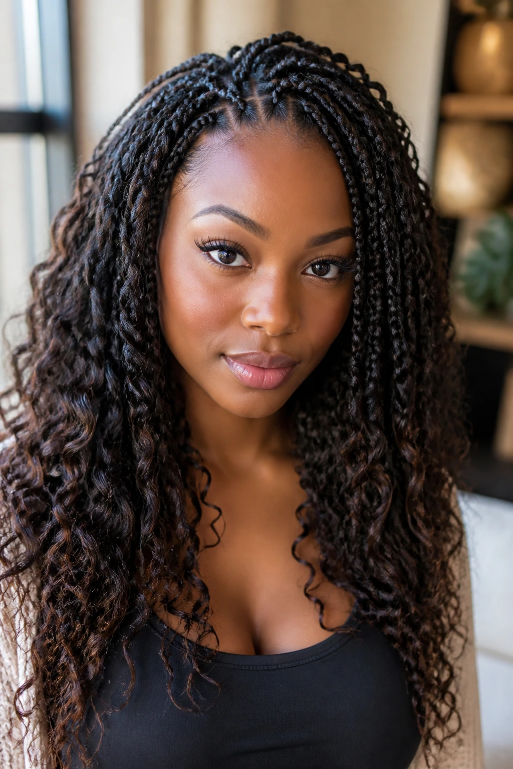 Close-up portrait of crochet braids on a real woman