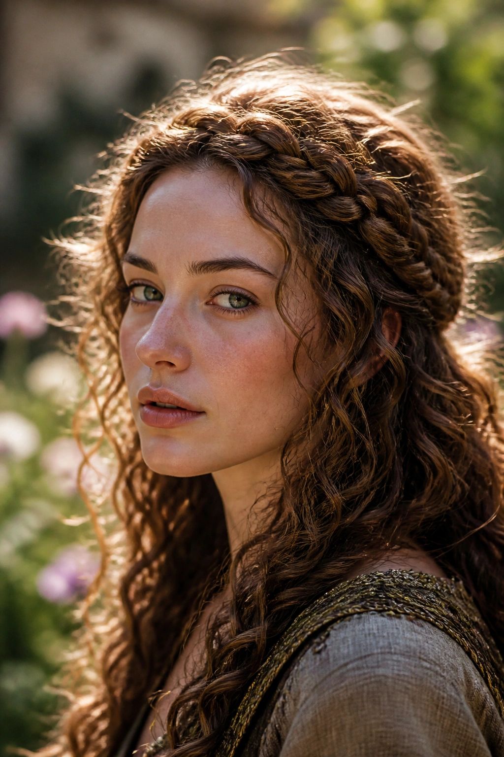 Close-up of crown-fall braid with loose curls beneath on a real person.