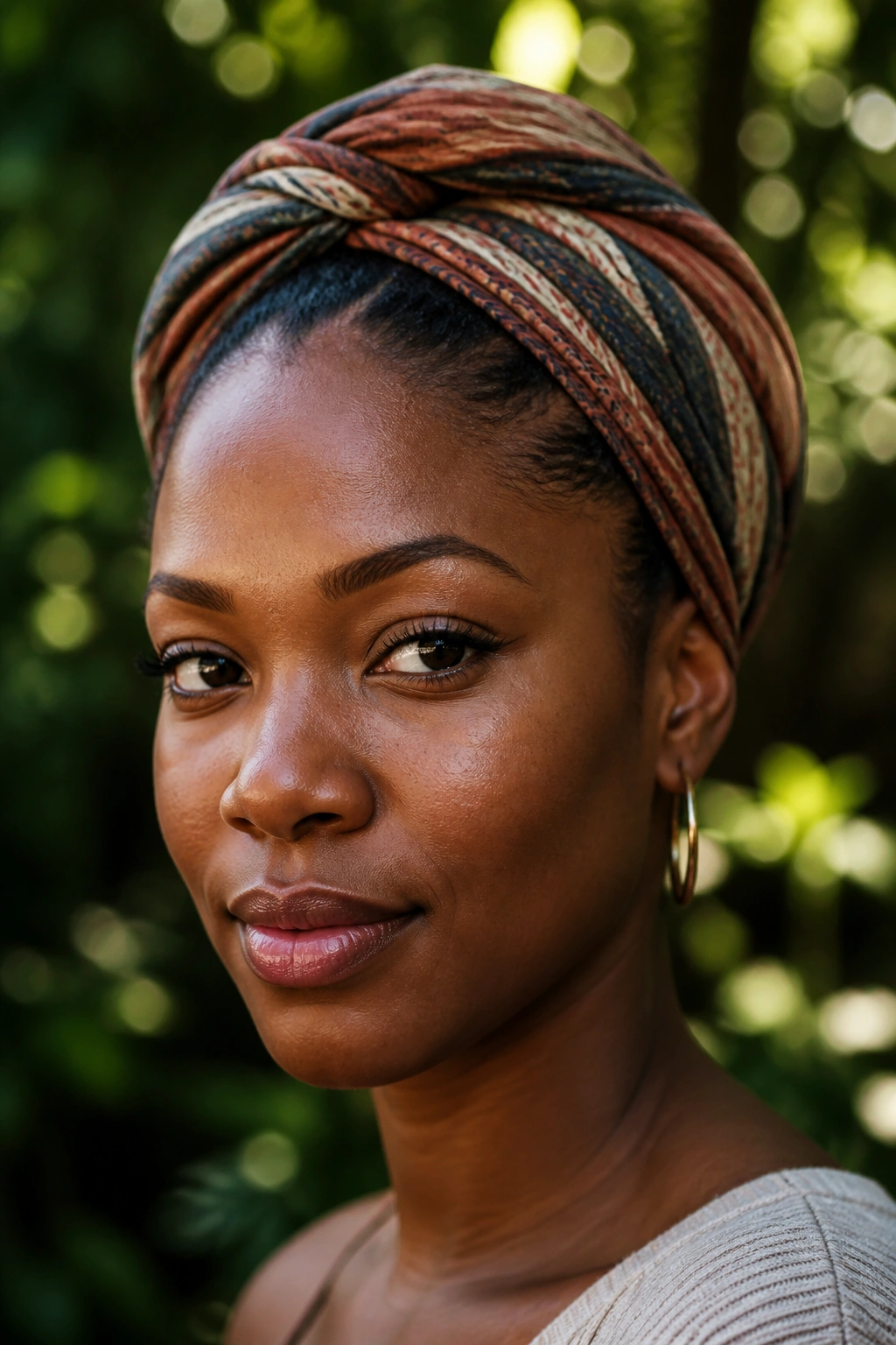 Close-up of crown wrap head scarf on a real person