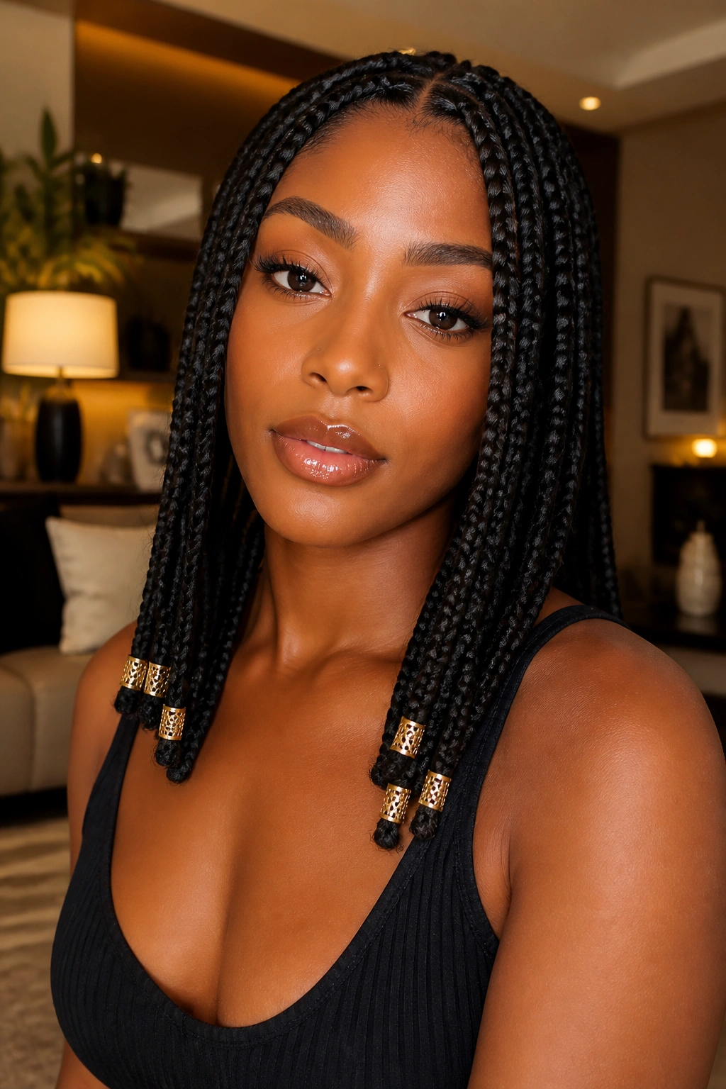 Close-up of cuffed box braids on a real person