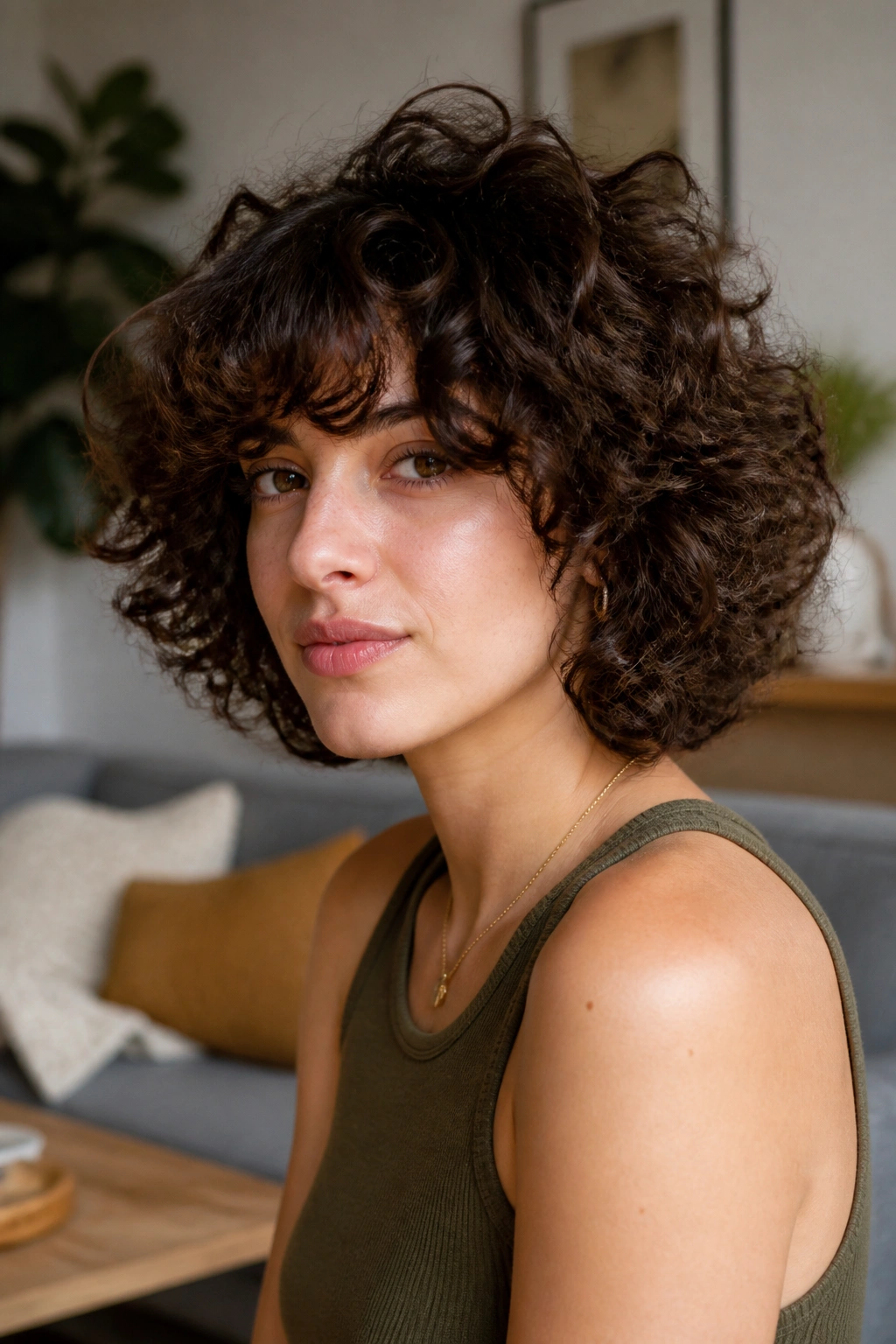 Close-up of curly shaggy bob on a real person