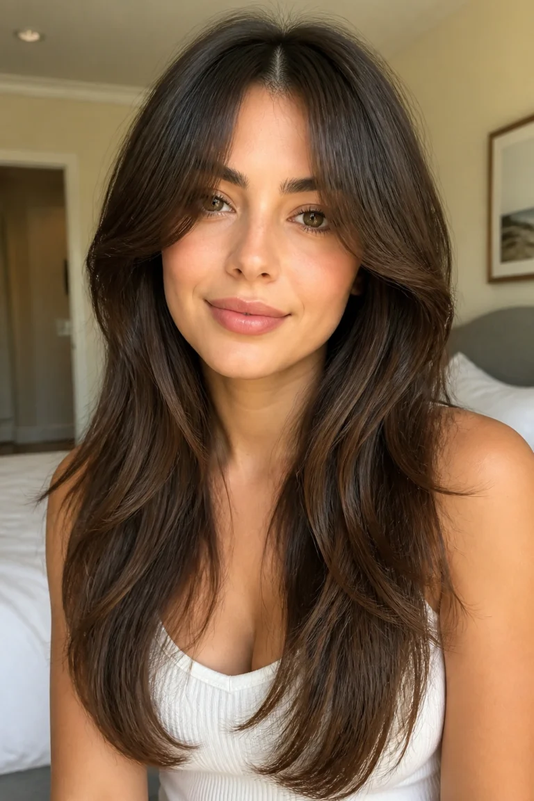 20 Long Hairstyles With Bangs for Round Faces