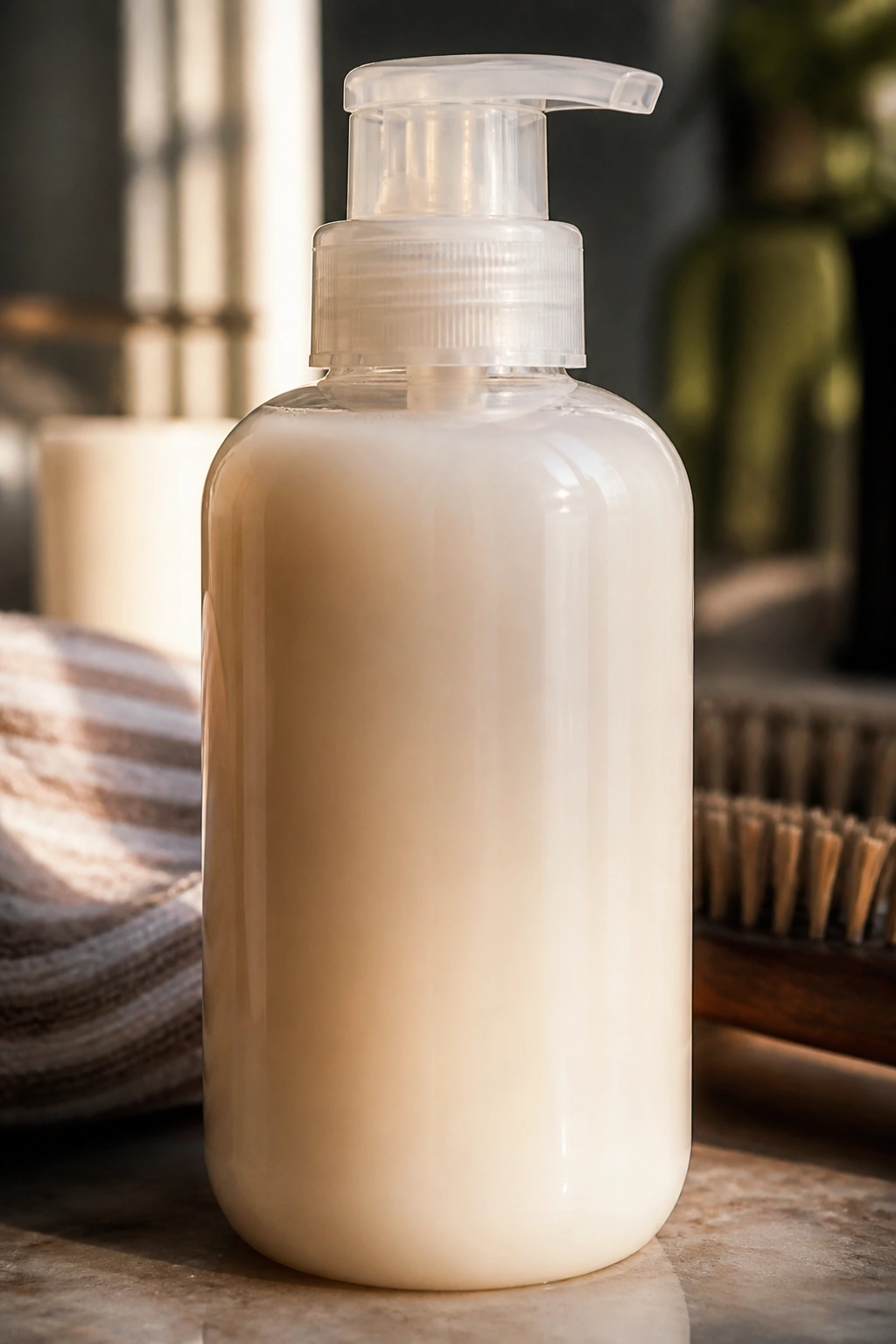 Davines LOVE Curl Cream bottle on bathroom shelf with no visible text