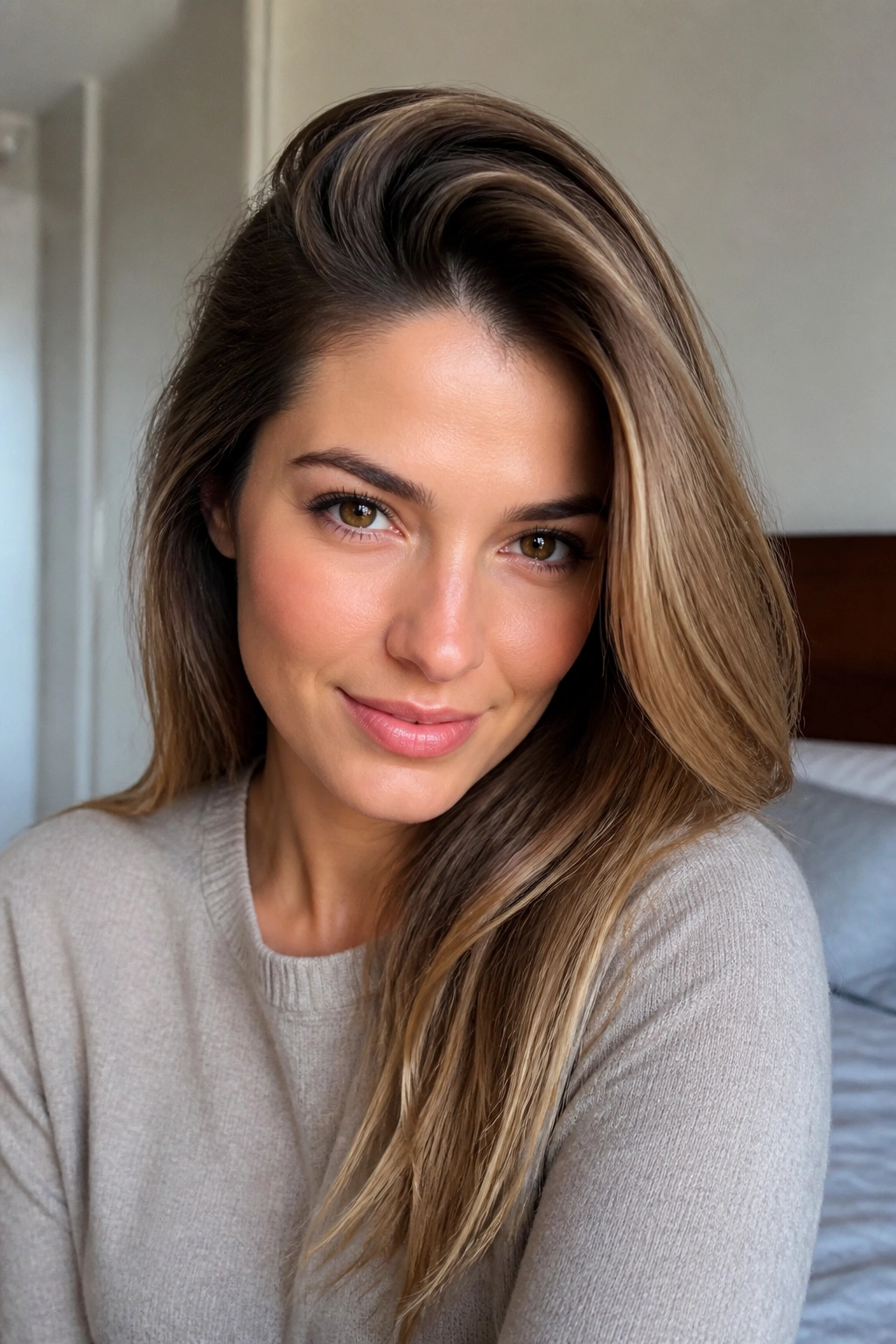 Real person with a deep side part and root lift