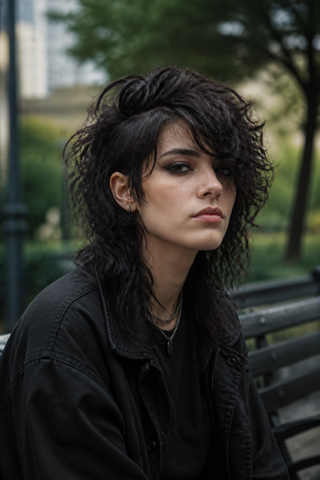 Close-up of a real person with a deep side-part emo wolf cut