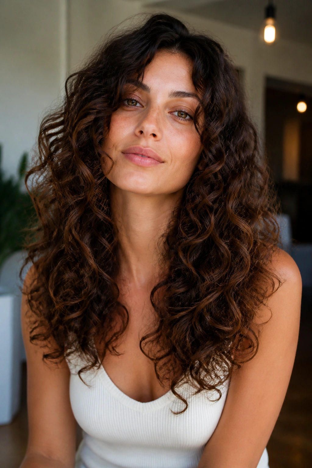 Portrait of a real person showing defined perimeter layers with sharp curl edges.