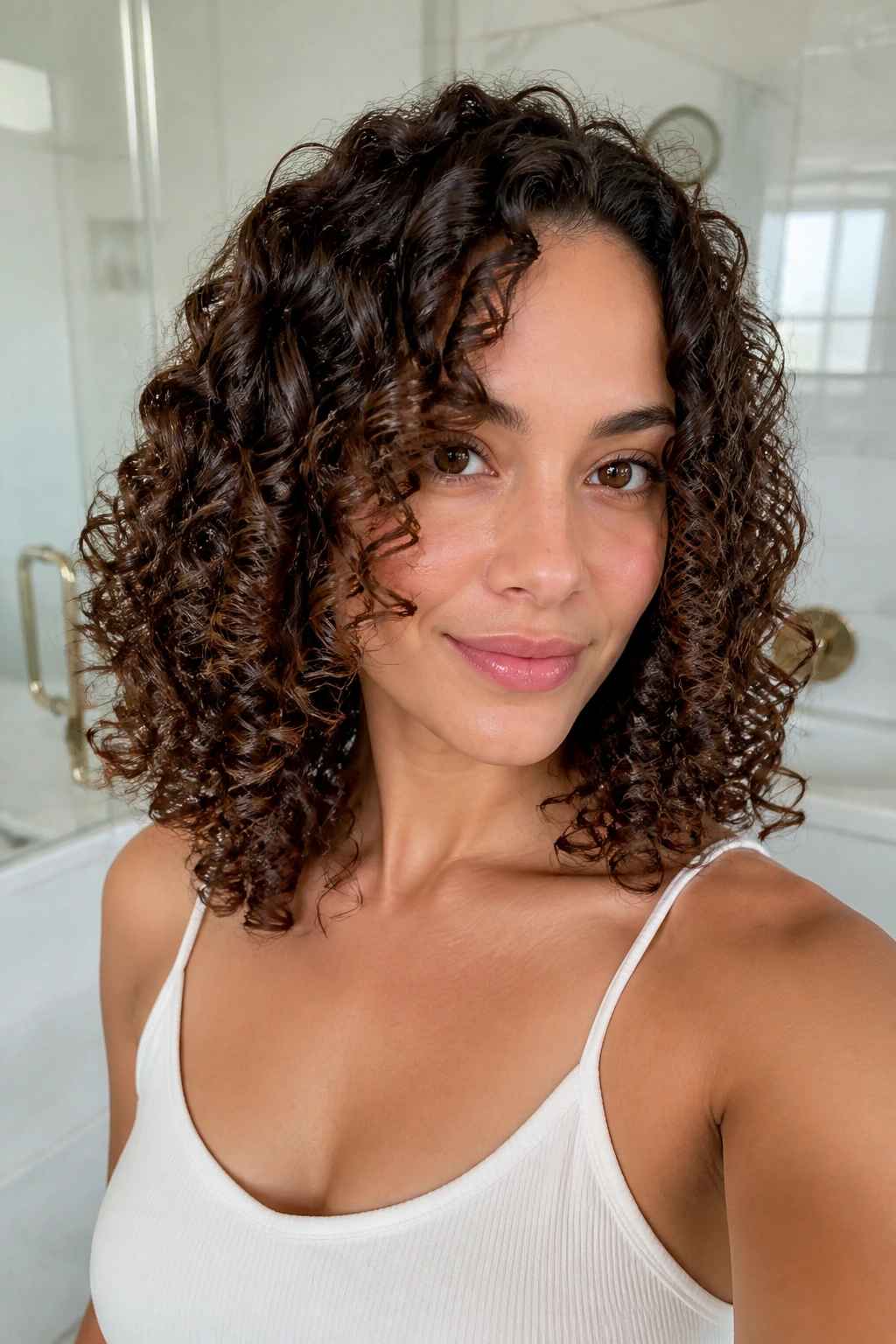 Close-up of defined ringlets with minimal layers hairstyle