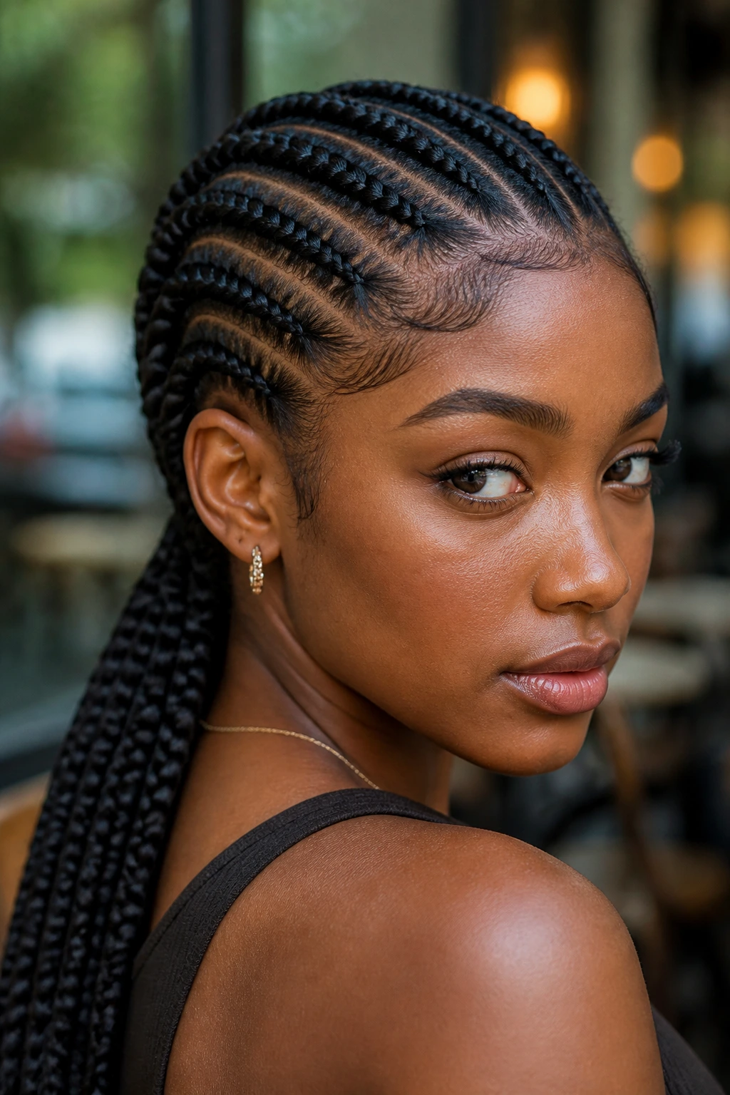 Diagonal Back Ghana Braids on a real person showing diagonal rows.