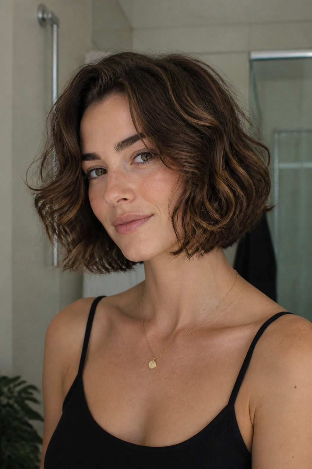 Portrait of a woman with a voluminous diffused bob and lifted roots.