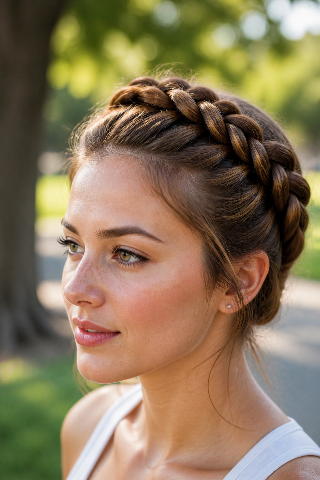 Dutch braid with raised texture on a real person in outdoor light