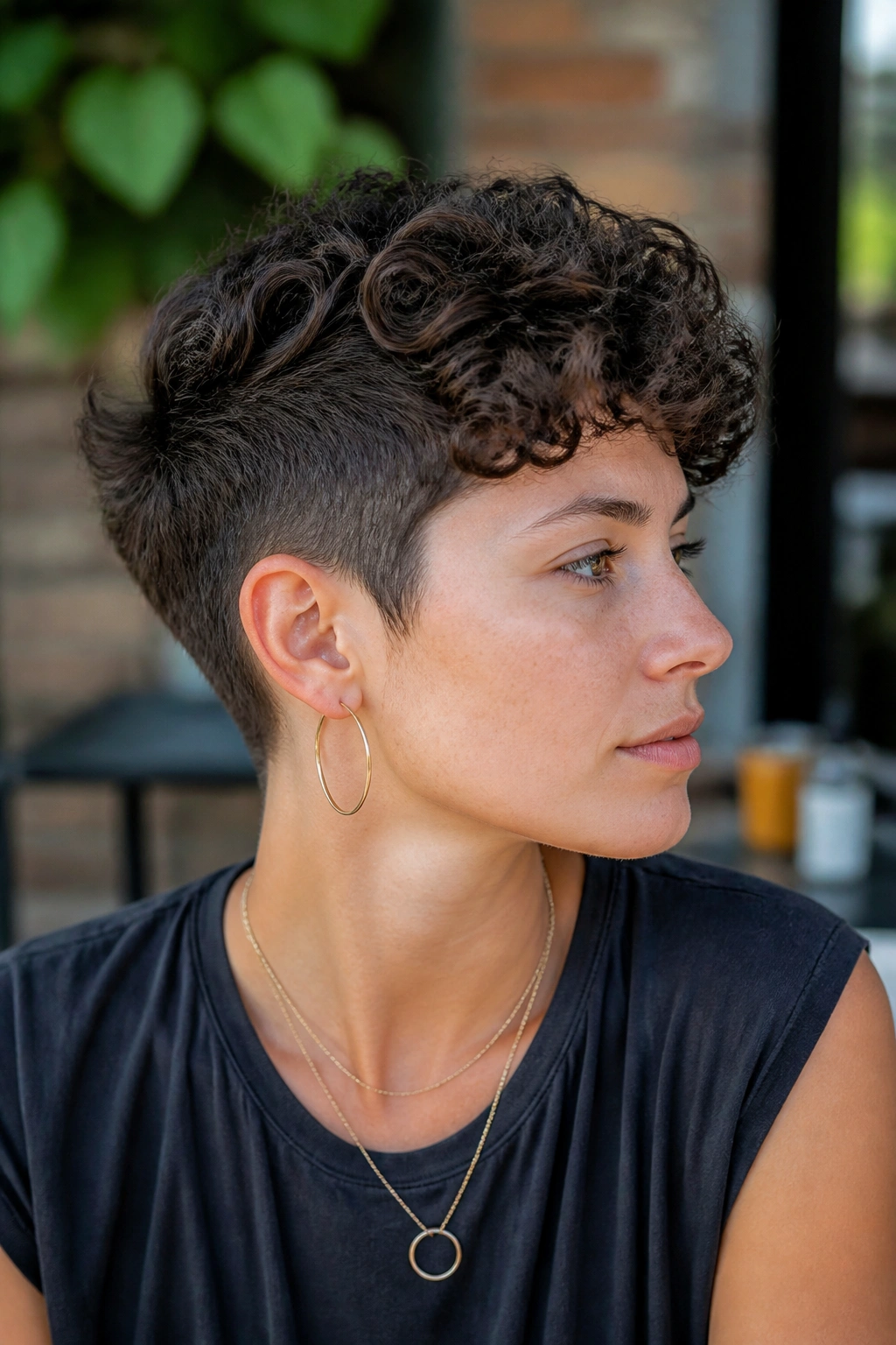 Three-quarter profile of a real person with an ear-length undercut crop.