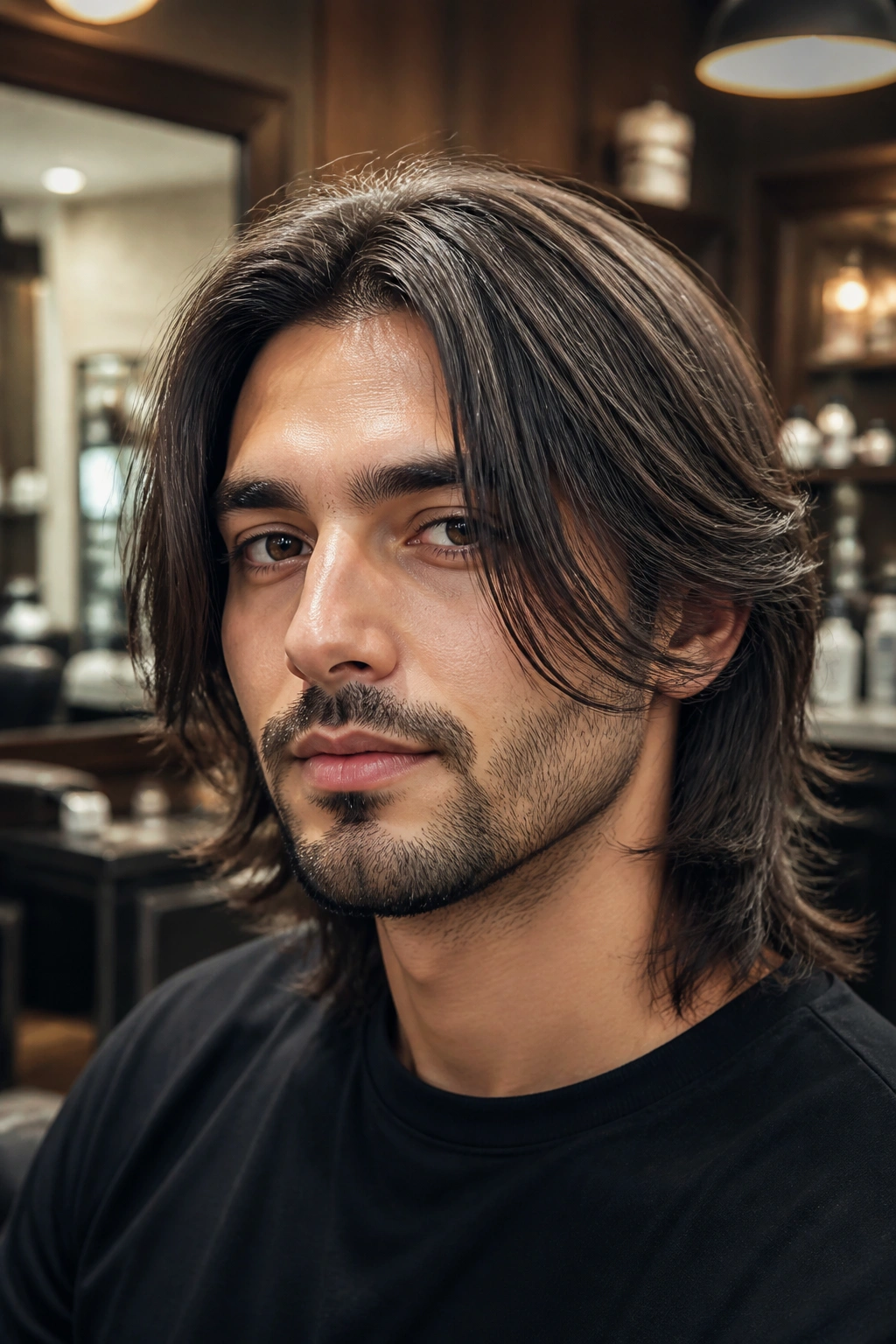 Close-up portrait of a man with chin-level face-framing layers