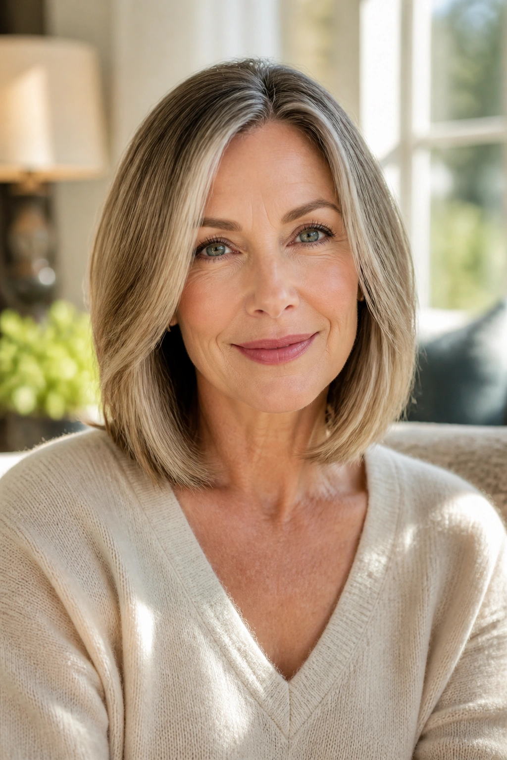 Portrait of a real woman with a face-framing lob