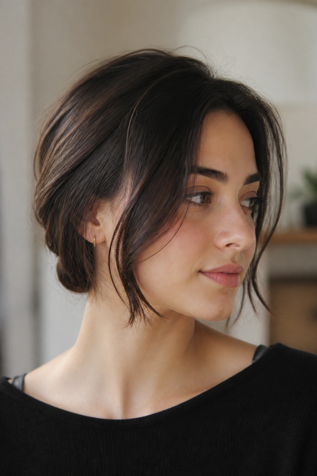 Real person with a faux bob hairstyle