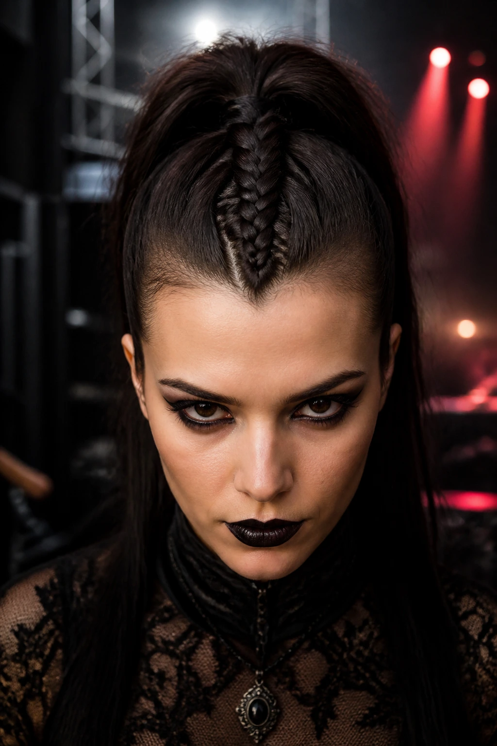 Close-up of a real person with braided faux hawk hairstyle