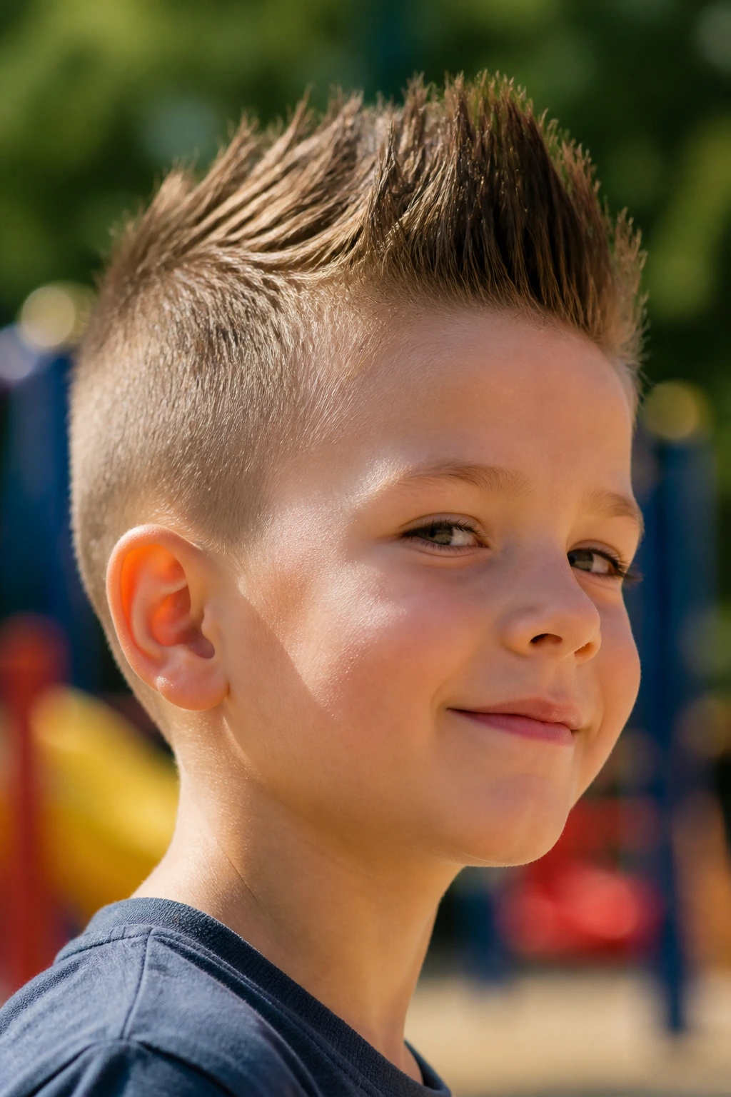 Close-up of a child with a faux hawk hairstyle