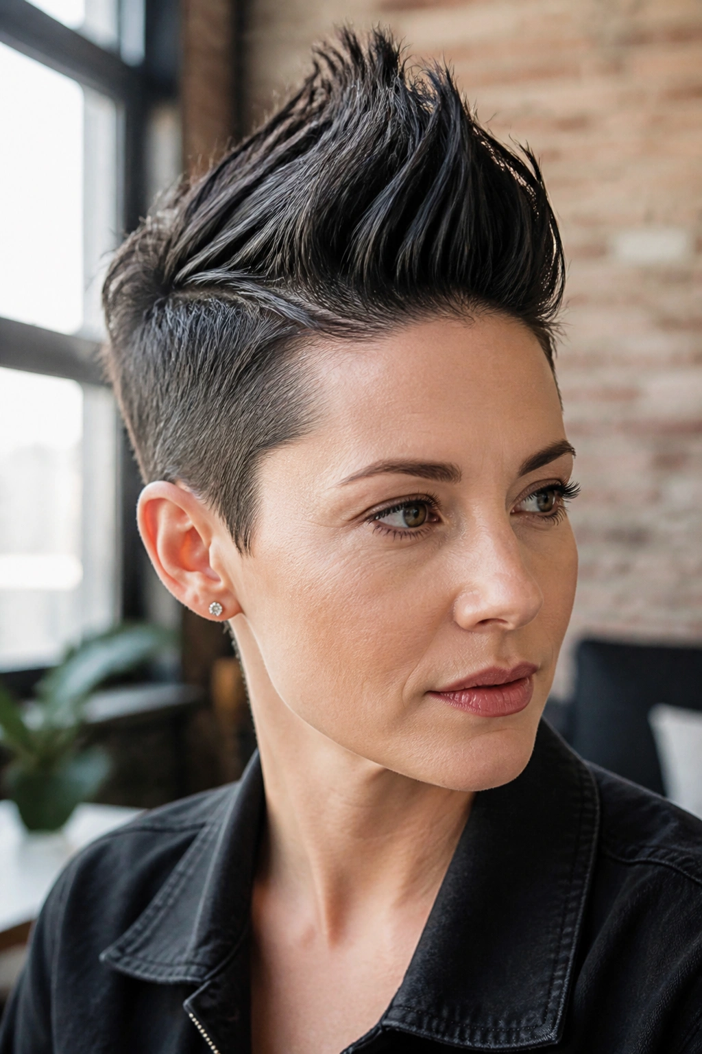 Medium close-up of a faux hawk hairstyle on a real person