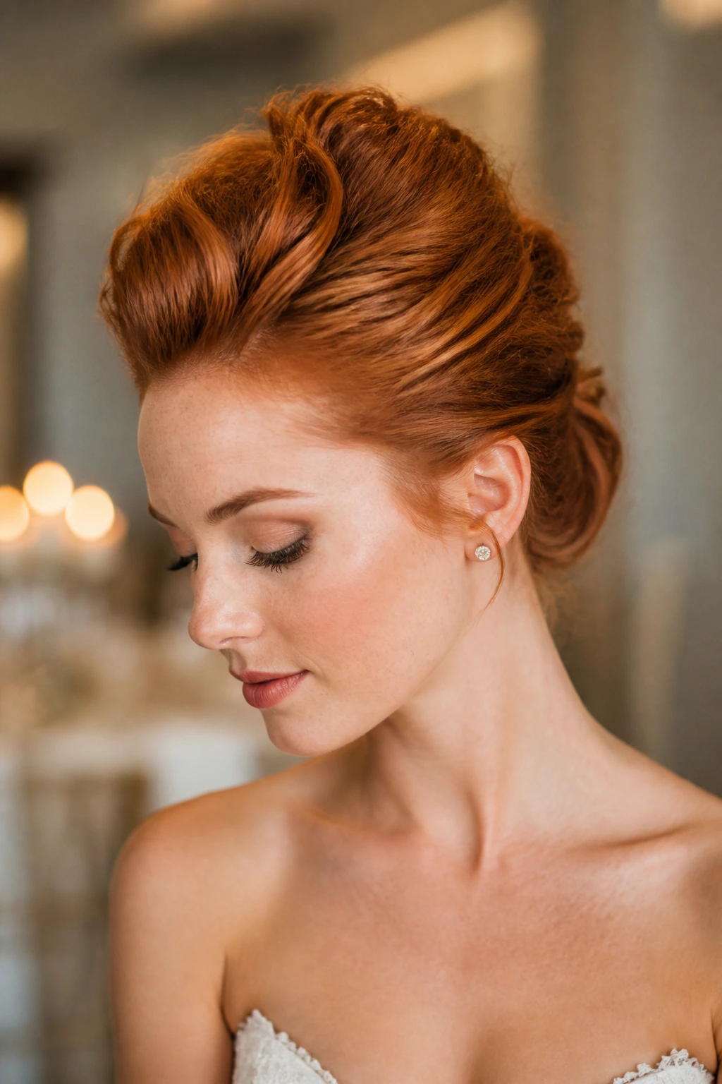 Bride with faux-hawk updo and soft volume