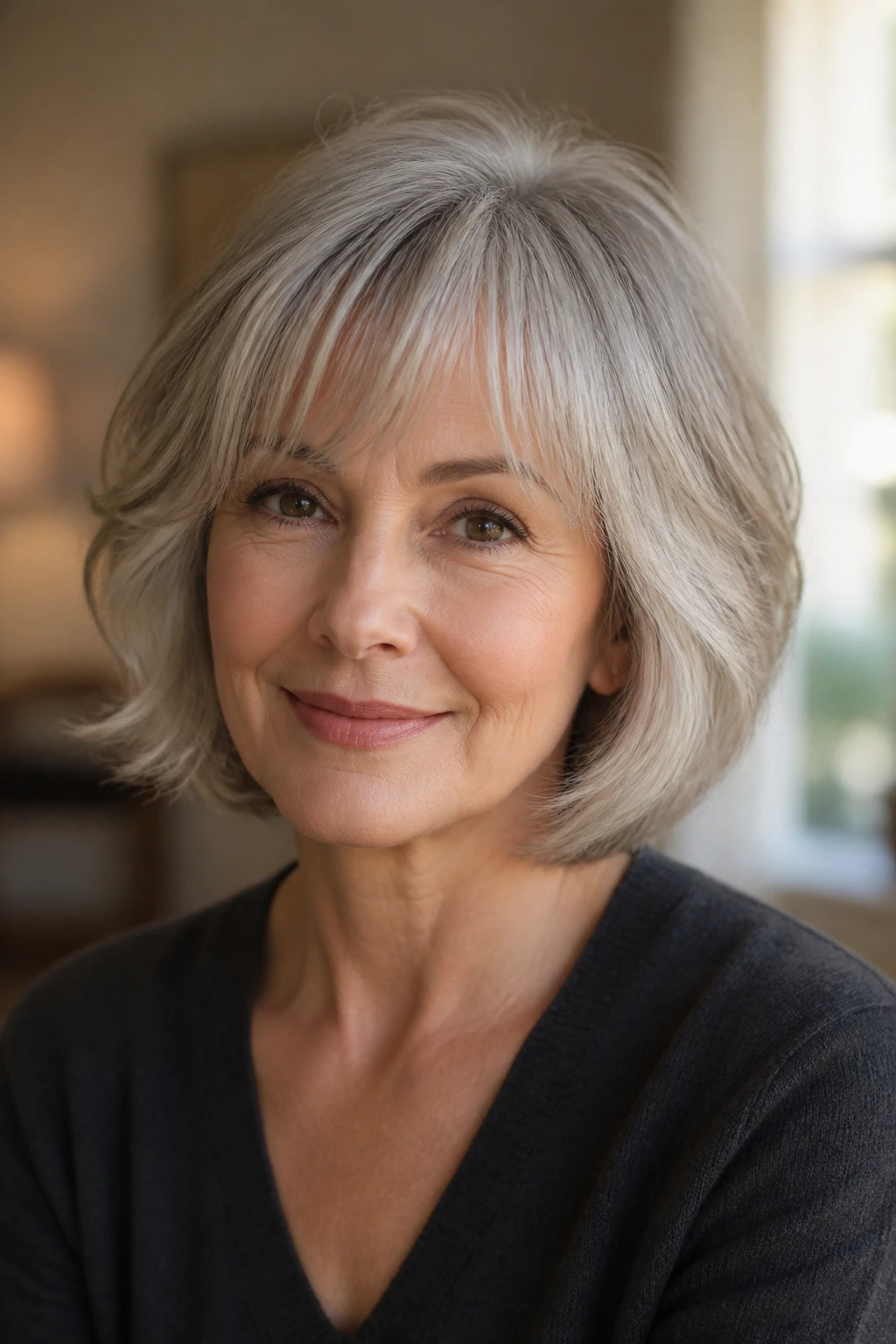 Woman with feathered bob and soft fringe