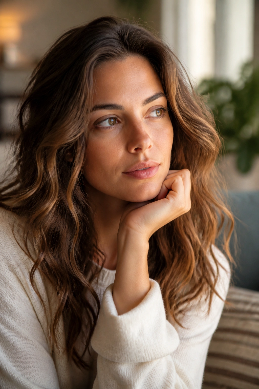 Thoughtful portrait reflecting final thoughts on wavy hair care