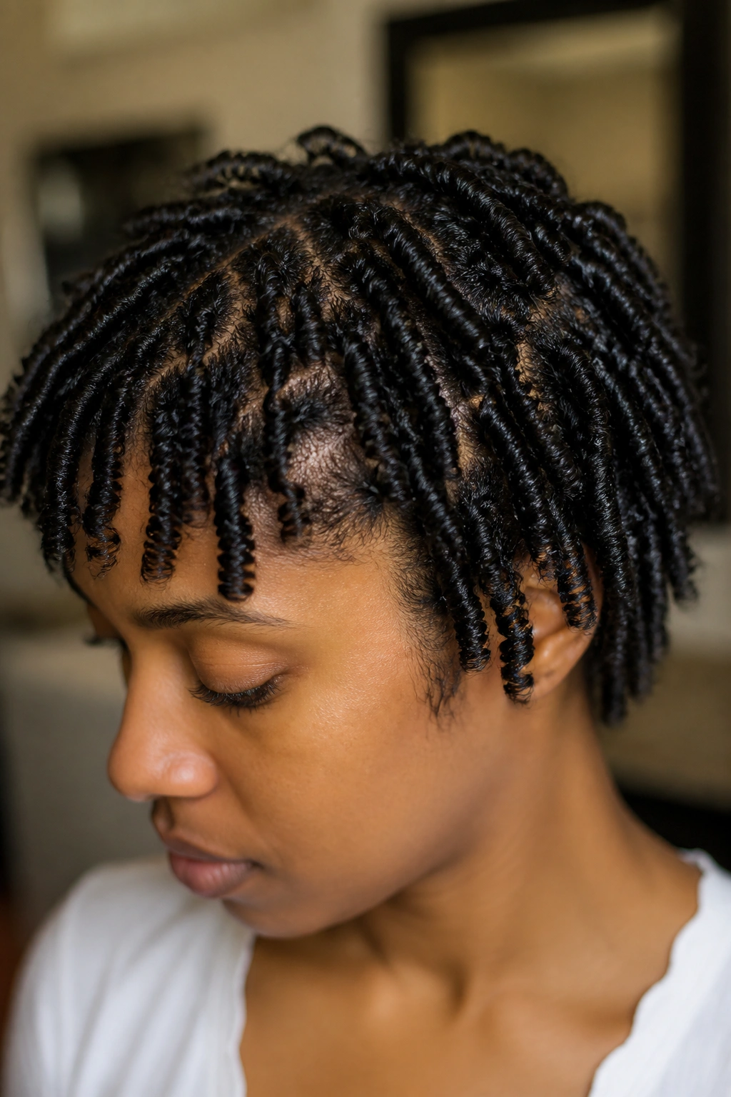 Close-up of finger coils with tight spirals on a real person