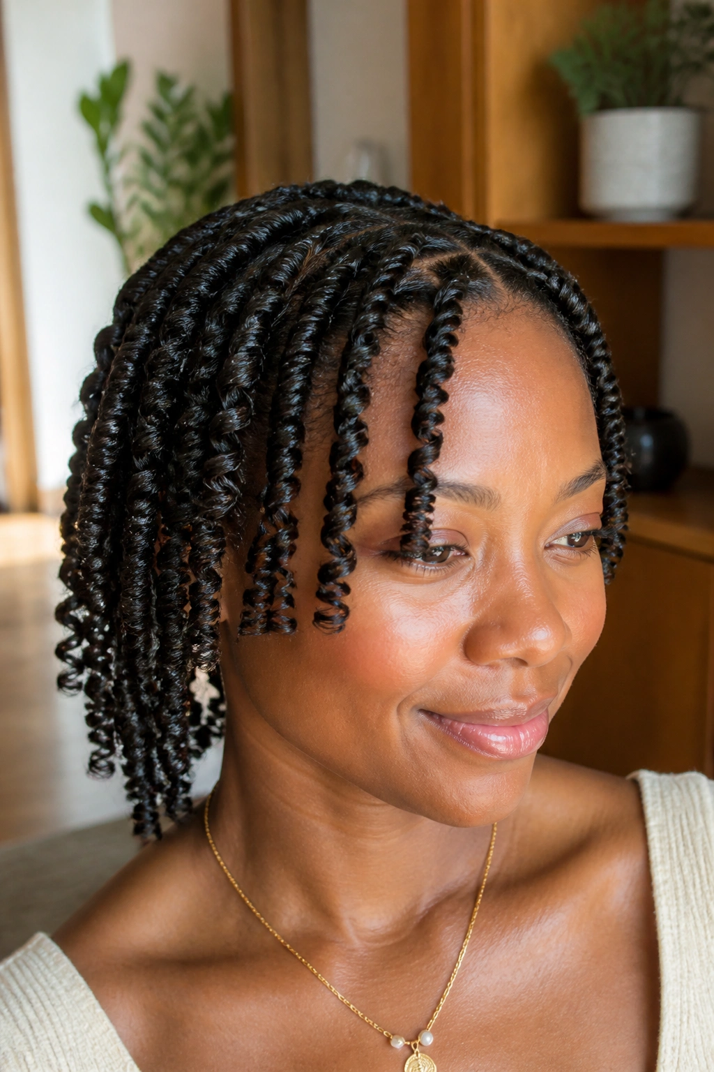 Close-up of a real person with defined finger coils on coily hair