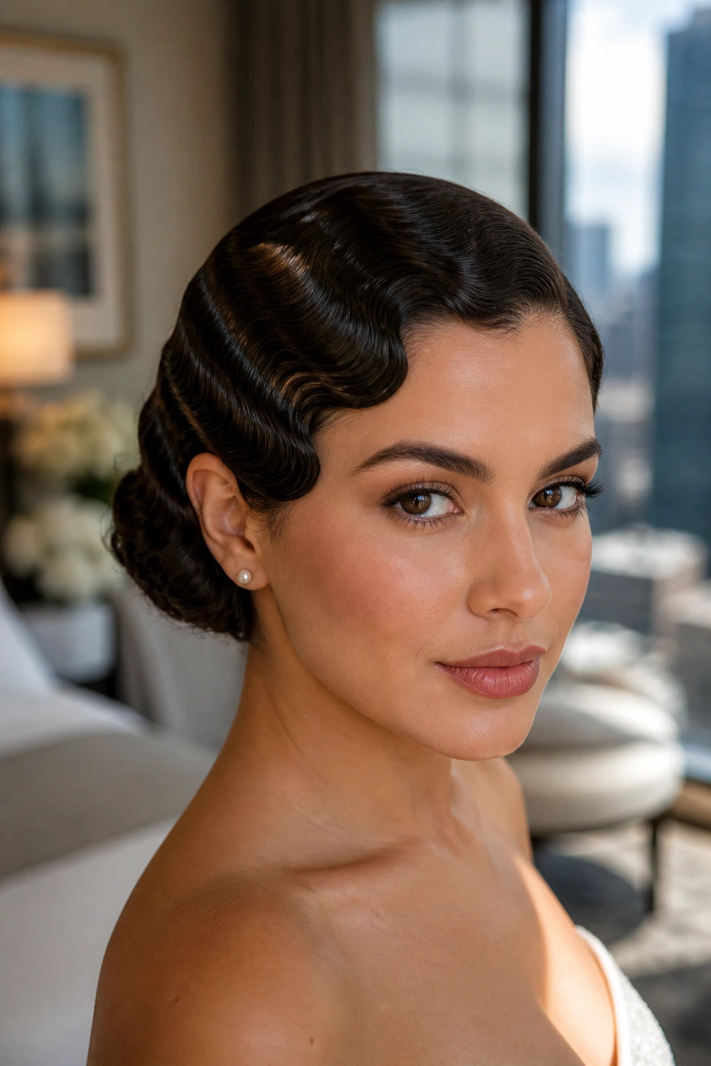 Close-up of a real woman with finger waves on a short bob