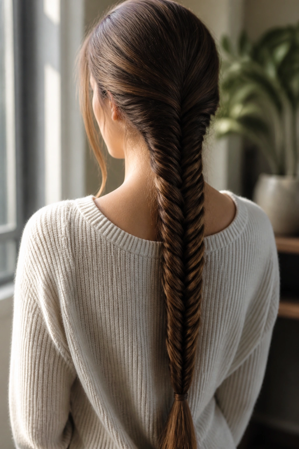 Close-up of a real person with a fishtail braid
