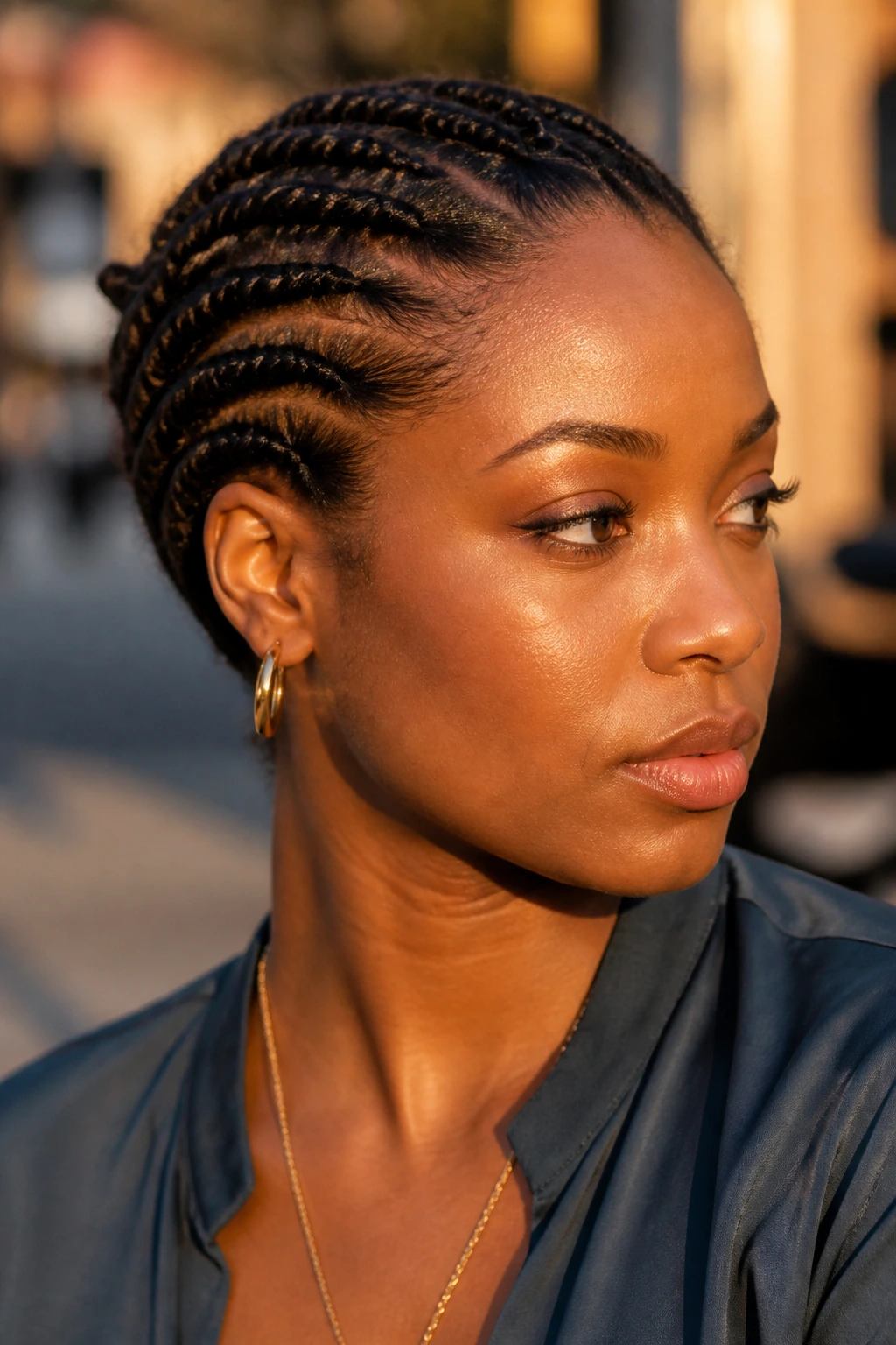 Close-up of a real woman with flat twists on the scalp.