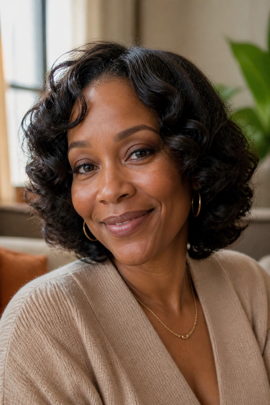 Real woman with flexi-rod curls close-up