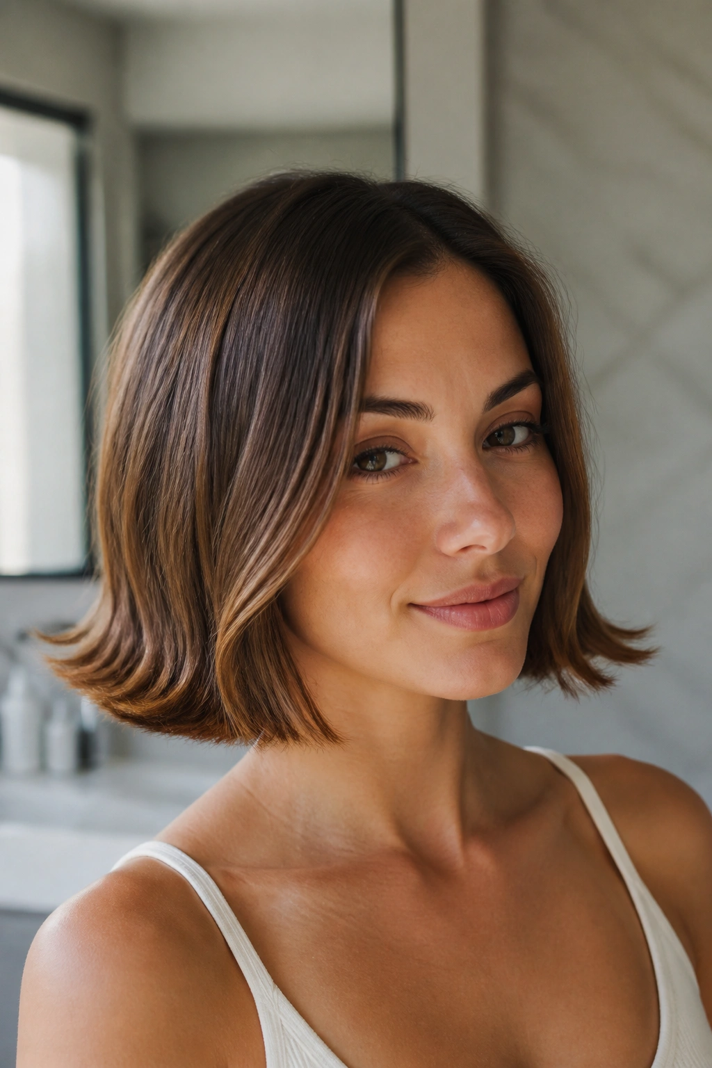 Close-up of a blunt bob with flipped-out ends