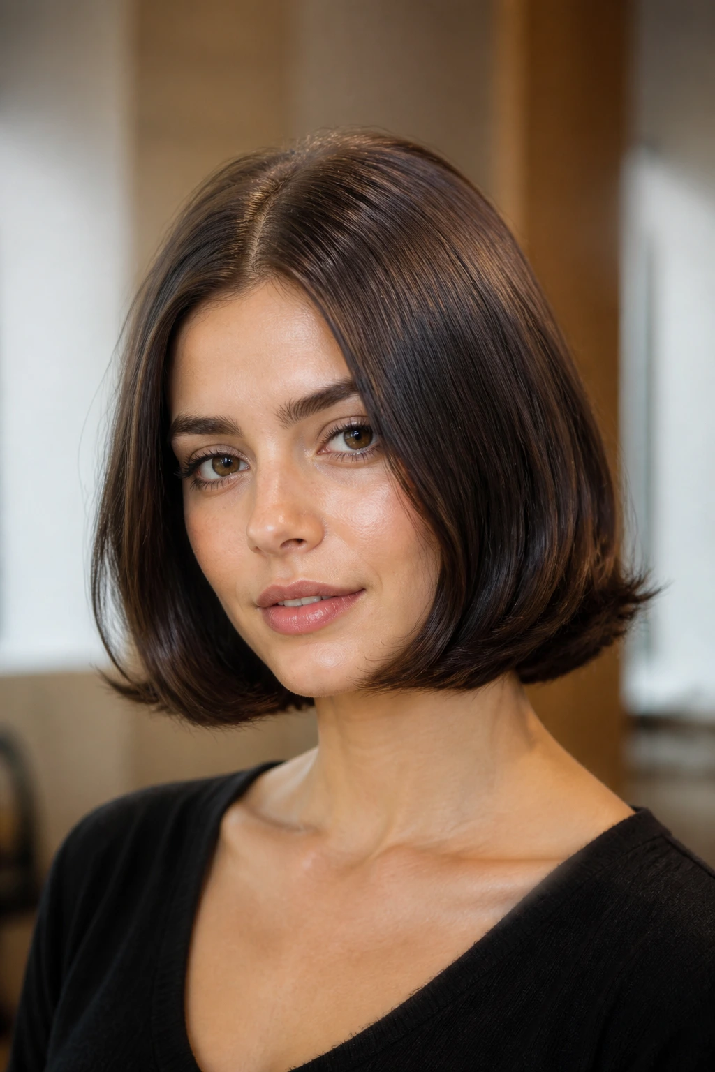 Close-up portrait of a woman showing a flipped-ends bob.