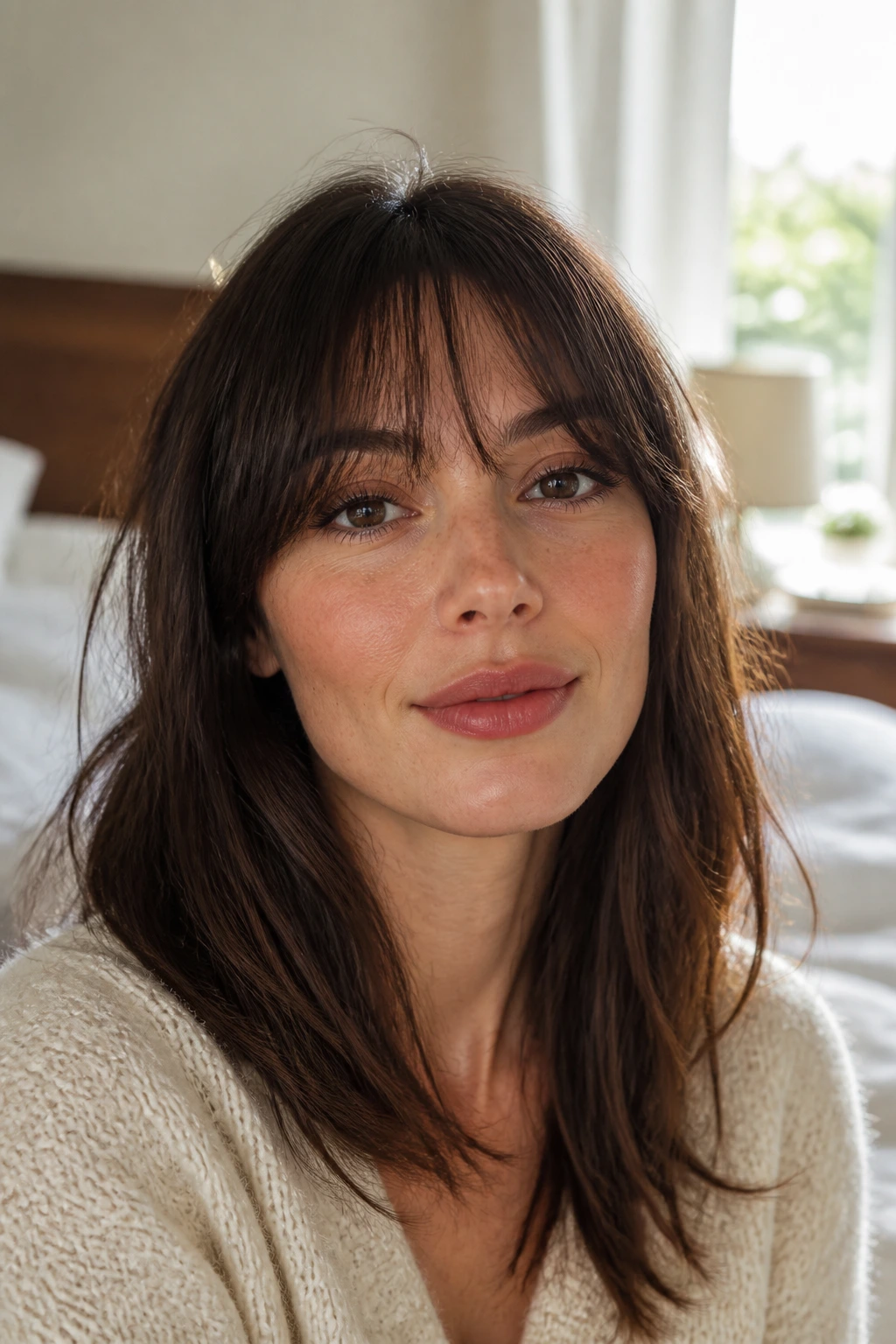Close-up of French-girl fringe with light separation on a real person