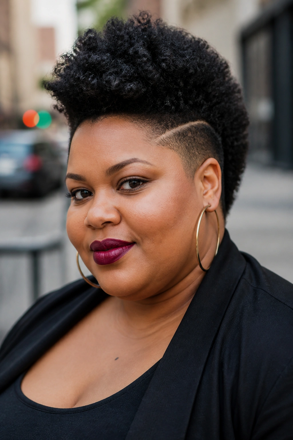 Close-up of a real person with a frohawk and soft sides.
