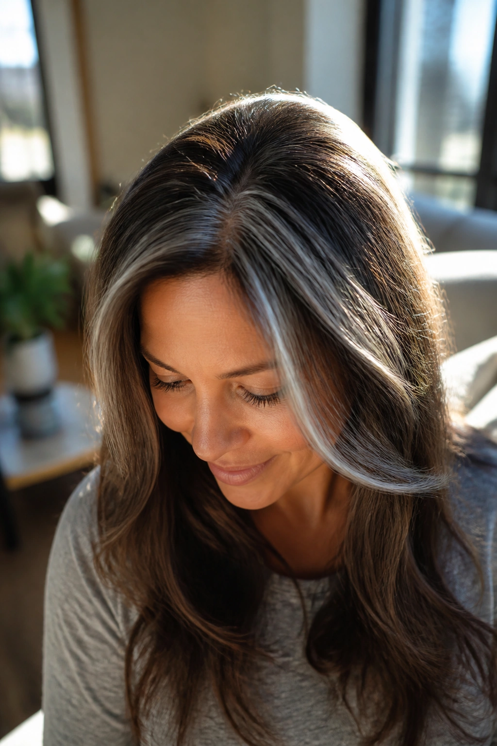 Real person with frosted crown highlights creating halo effect