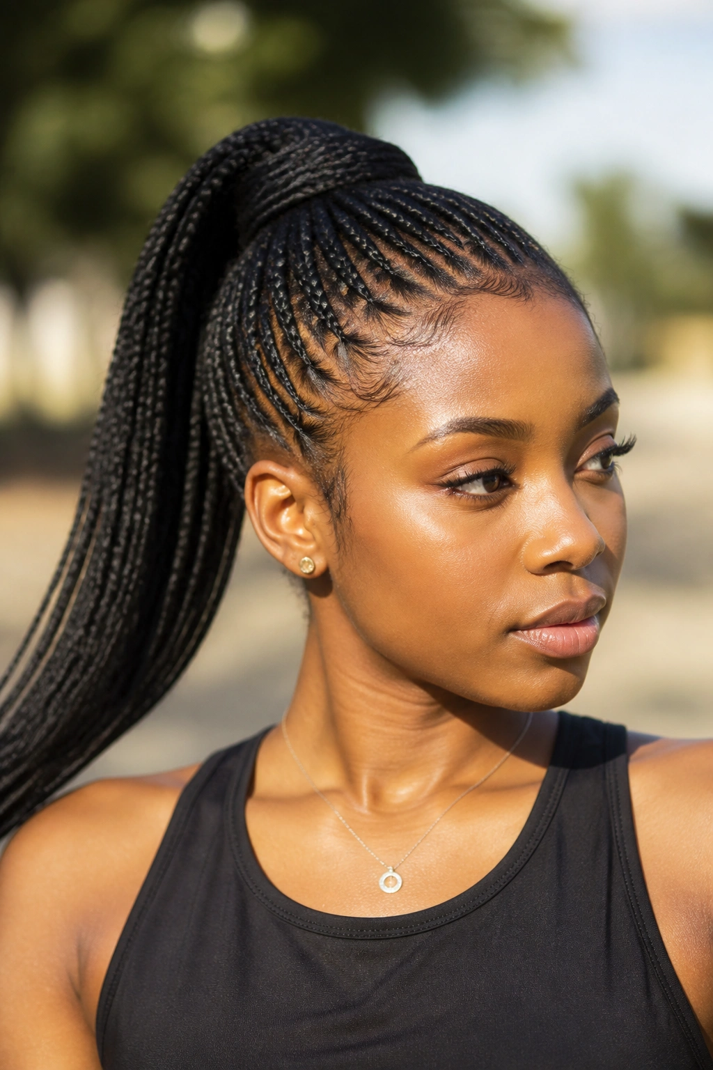 Woman with Ghana braid ponytail portrait