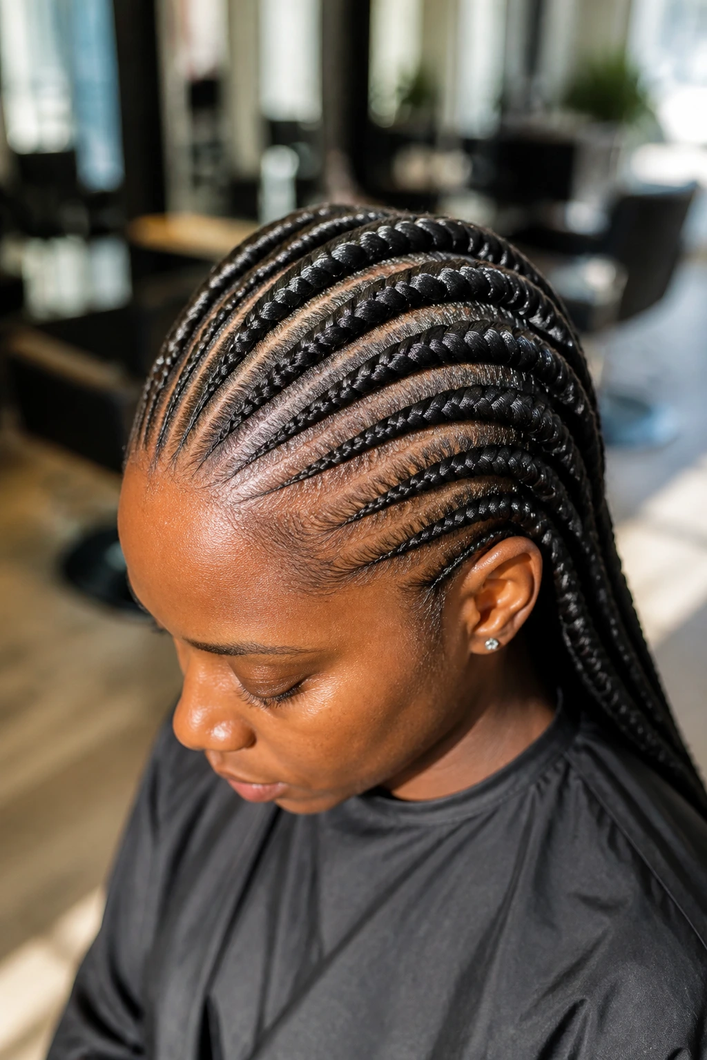 Close-up of real woman with feed-in Ghana braids
