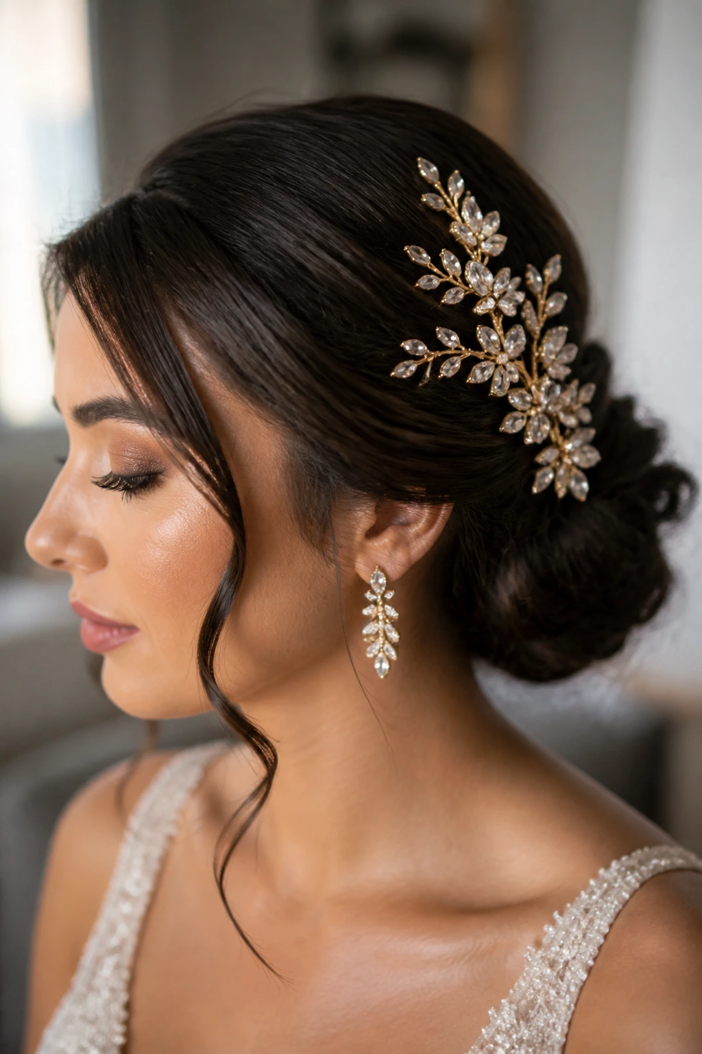 Bride with gilded accessory hair and simple base