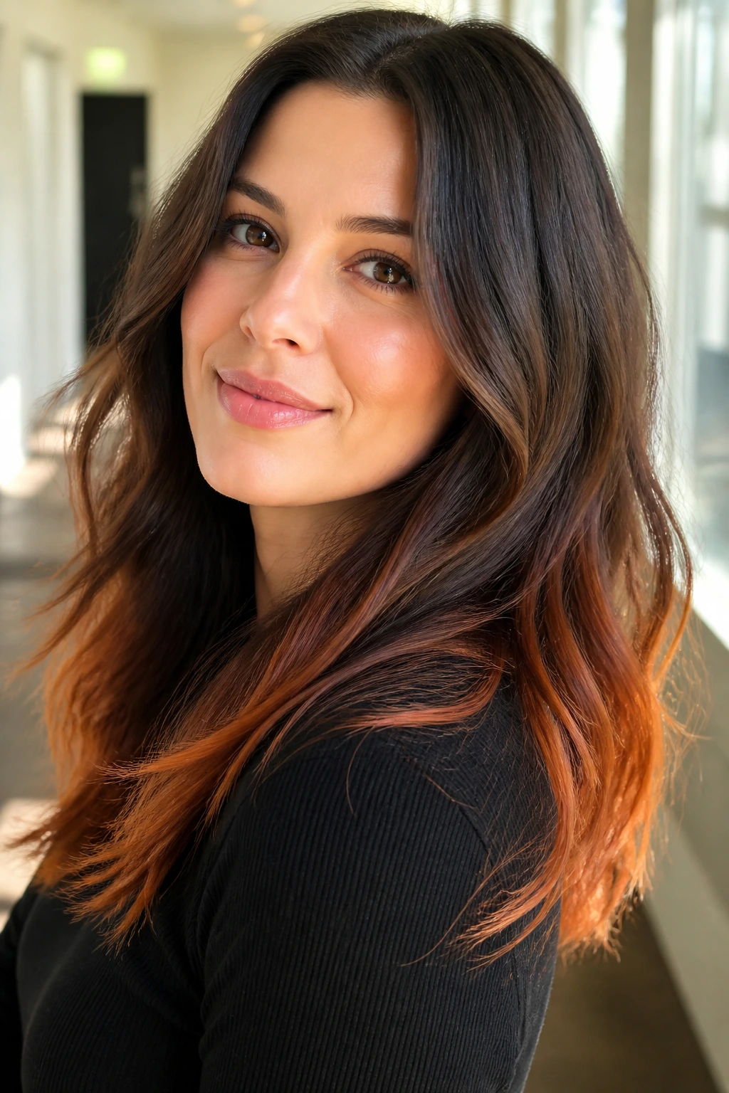 Close-up of a real woman's hair with ginger-kissed ends