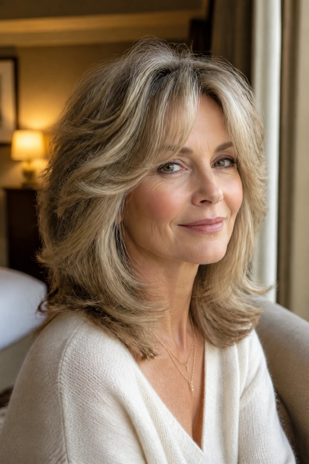 Portrait of a woman with glam shag and blowout layers