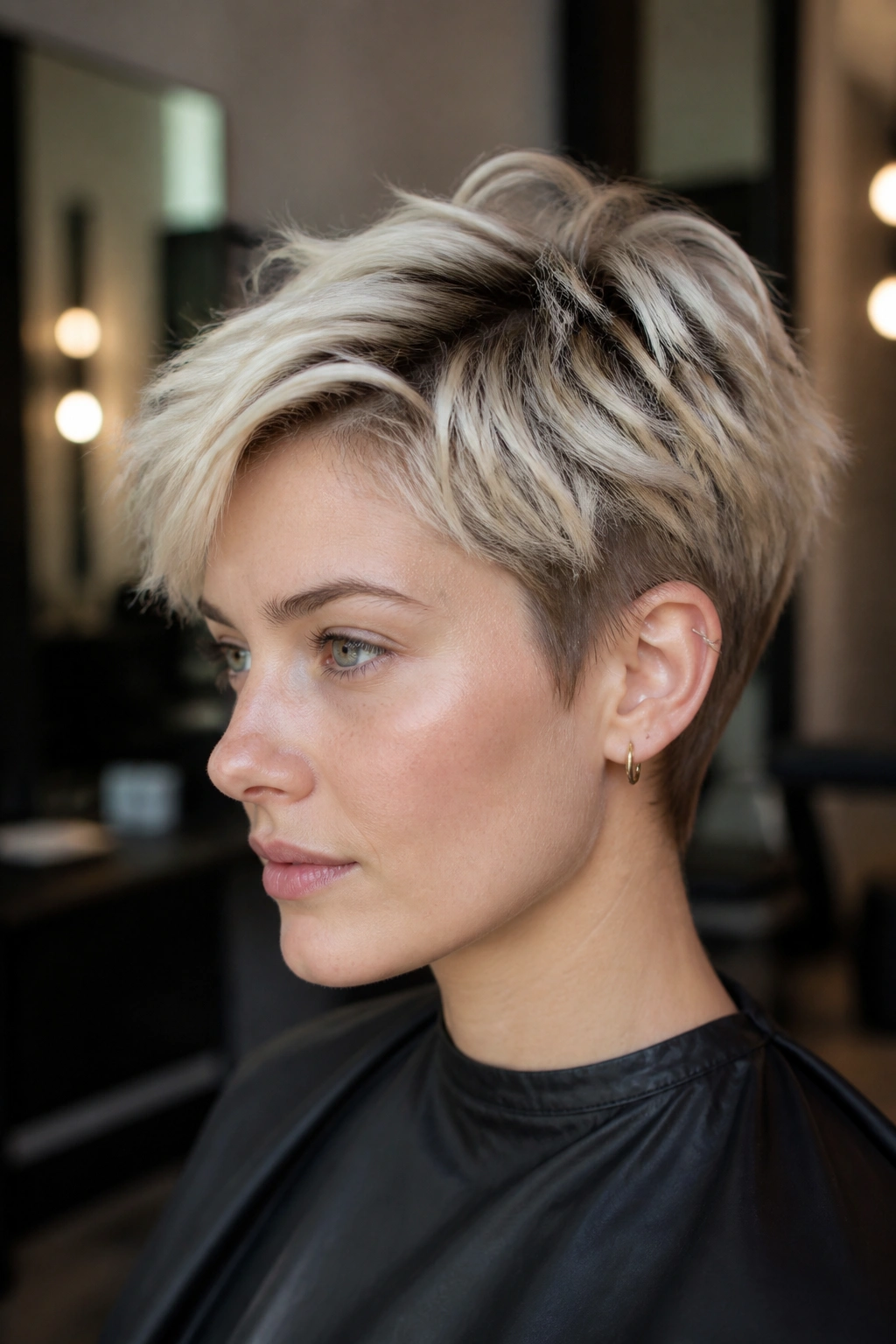 Close-up portrait of a real person with a grown-out crop showing root shadow and texture