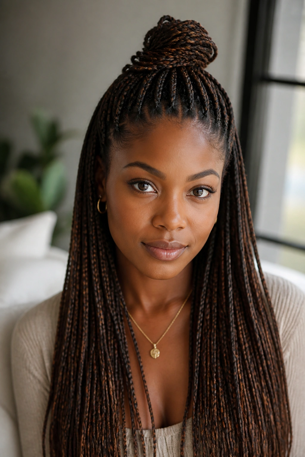 Portrait of a woman with half-up half-down braids