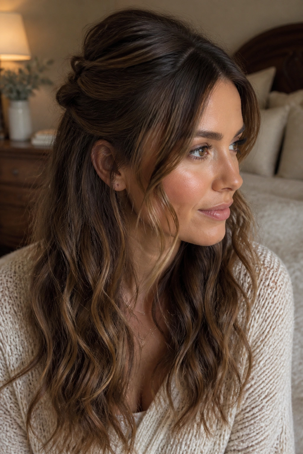 Close-up of real woman with half-up twist showing crown lift