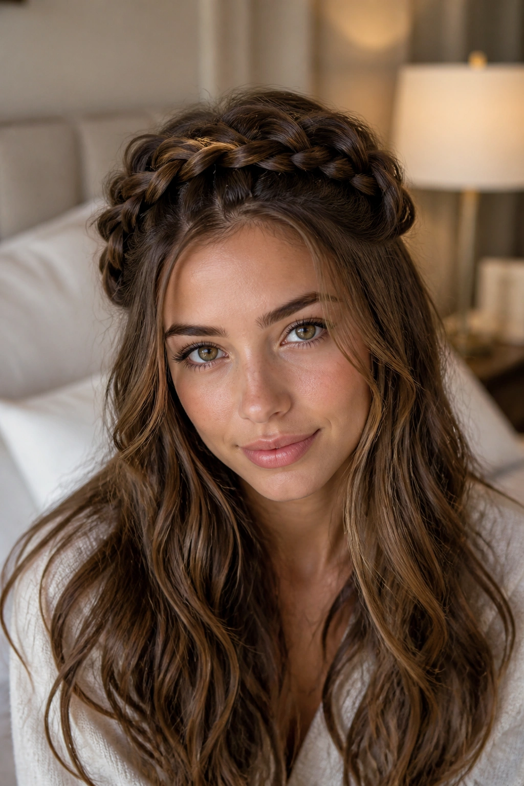 Half-up Dutch braid crown on a real person