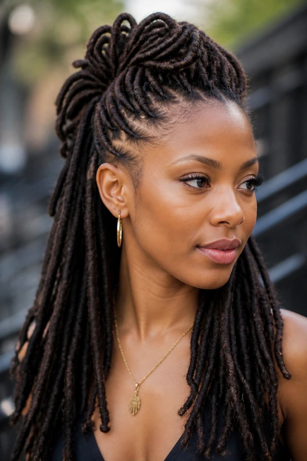 Real woman with half-up mohawk and tucked sides