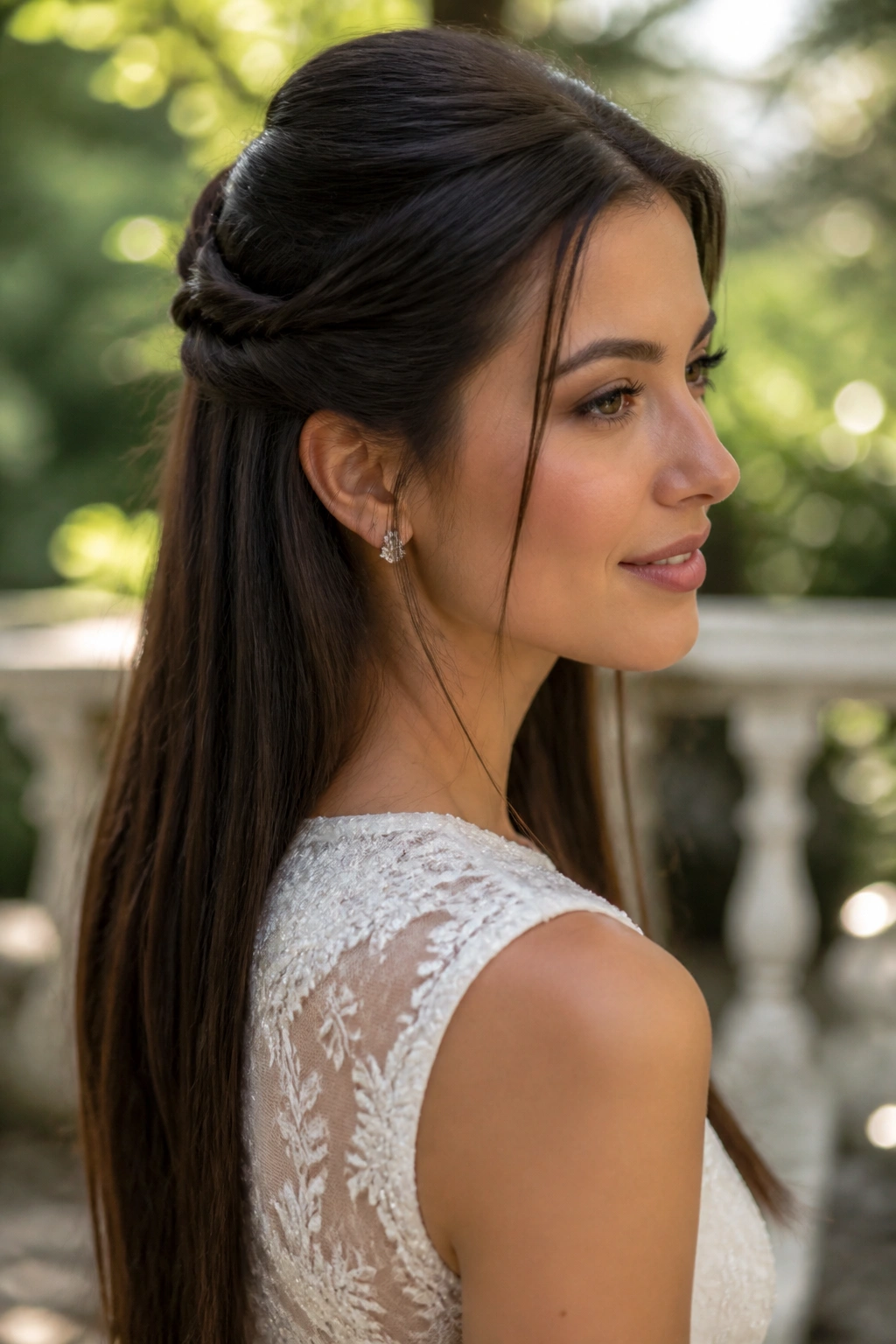 Bride with half-up twist and soft crown volume